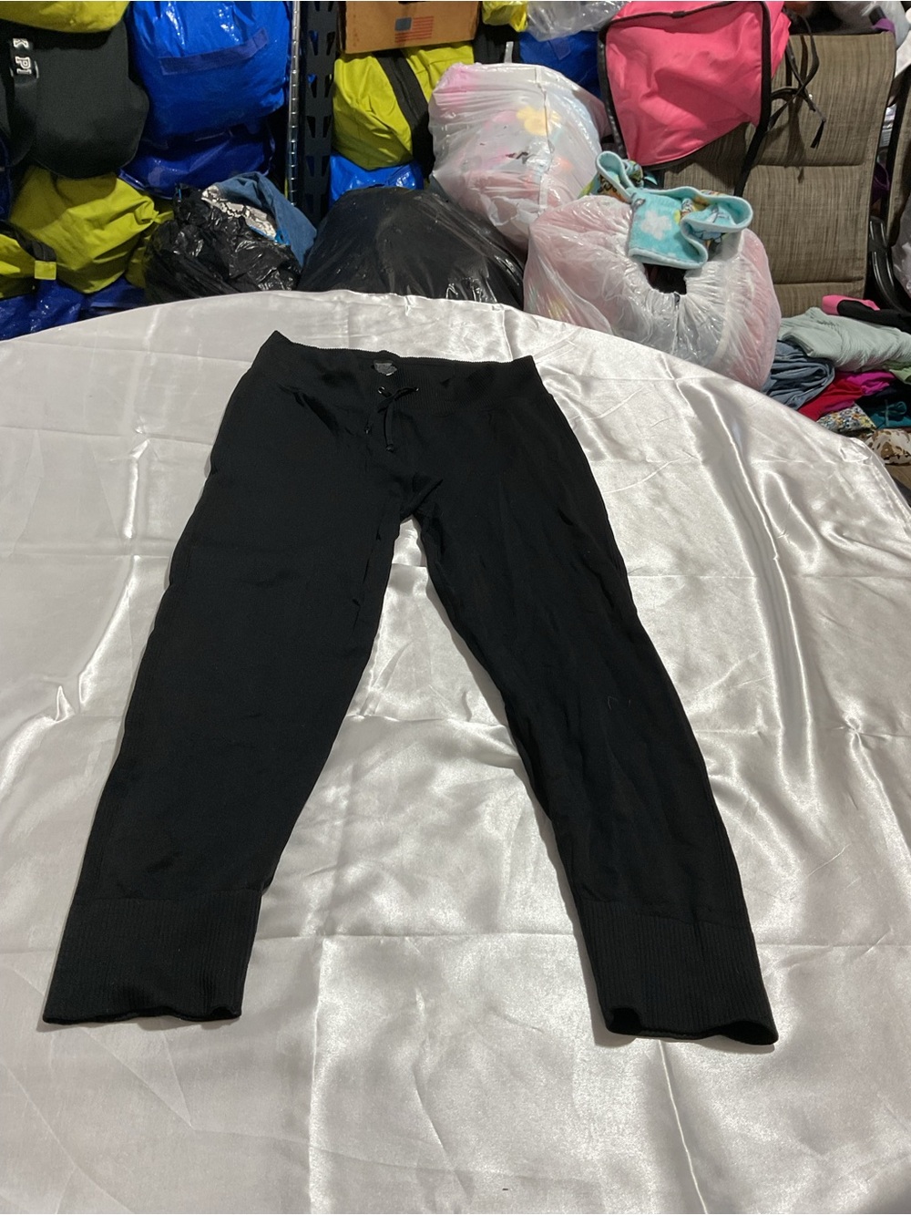 Women's Black Ribbed-Hem Lounge Leggings